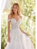 Off Shoulder Beaded Ivory Lace Tulle Spring Wedding Dress